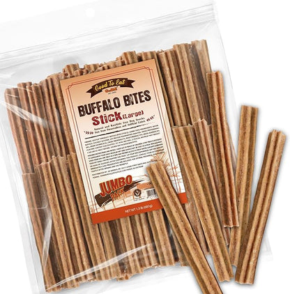 Gootoe Buffalo Dog Treats, Natural Low-Fat Chews for Training & Rewards, Limited Ingredient, Puppy Treats for Medium Dogs, Resealable Bag, Buffalo Bites Stick (Large), 1.5 lb