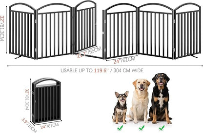 Folding No-Assembly Freestanding Dog Gate with Door,32" Heights Foldable Pet Fence,144" Extra Wide Accordion Puppy Folding Playpen for Doorways,House,Stairs (6 Panels,Black)