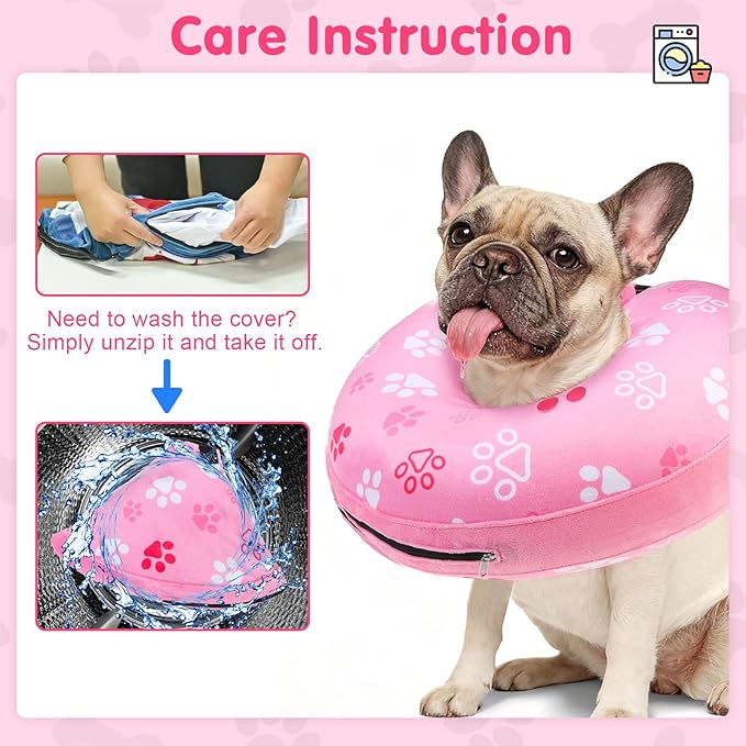 BEAUTYZOO Dog Cone Alternative After Surgery for Large Medium Small Dogs, Soft Inflatable Cone Collar for Dogs Cats, Pet Neck Donut E Collar Dog Recovery Collars to Stop Licking, Paw Pink, L