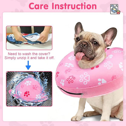 BEAUTYZOO Dog Cone Alternative After Surgery for Large Medium Small Dogs, Soft Inflatable Cone Collar for Dogs Cats, Pet Neck Donut E Collar Dog Recovery Collars to Stop Licking, Paw Pink, L
