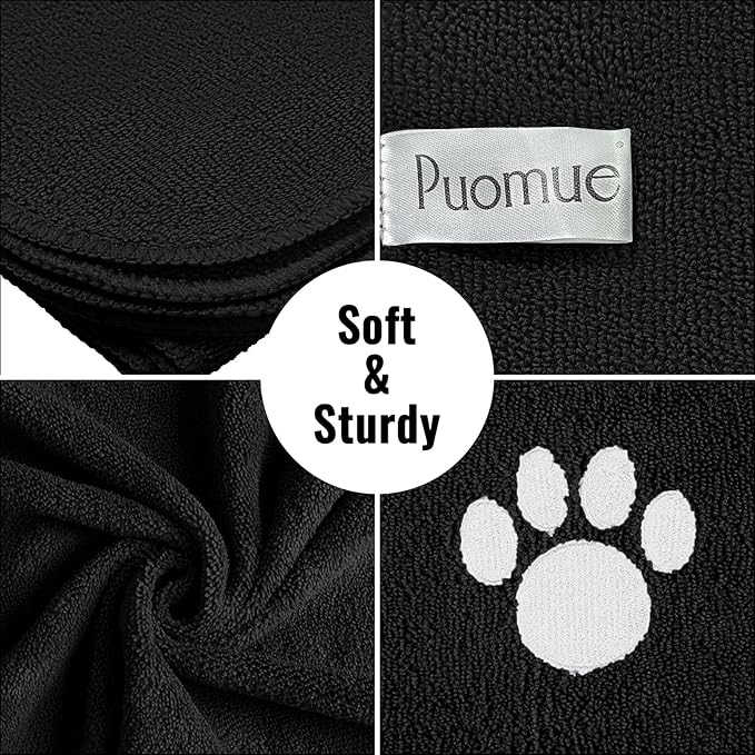 Puomue Microfiber Dog Towels for Drying Dogs, Super Absorbent and Soft Pet Towel, 40 Inch X 23.6 Inch, Perfect Dog Shower & Bath Supplies for Large, Medium or Small Dogs, Black