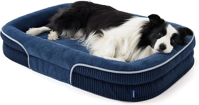 Bedsure XL Orthopedic Dog Beds Large Sized Dog - 360° Oval Bolster Large Dogs Bed for Senior Dogs with Waterproof Washable Cover, Extra Large Pet Sofa Couch with Ultra-Soft Fleece, Navy Blue, 42"