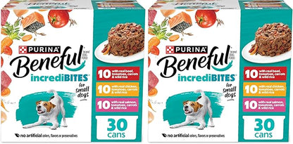 Beneful Purina Small Breed Wet Dog Food Variety Pack,IncrediBites with Real Beef,Chicken and Salmon - 3 Oz. Cans,(Pack of 60)