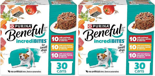Beneful Purina Small Breed Wet Dog Food Variety Pack,IncrediBites with Real Beef,Chicken and Salmon - 3 Oz. Cans,(Pack of 60)