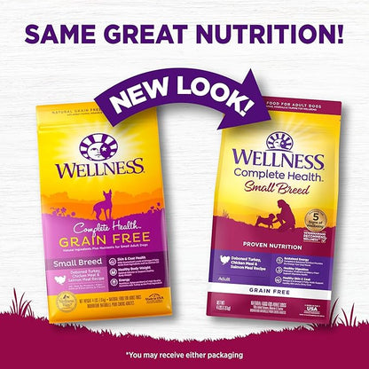 Wellness Complete Health Small Breed Adult Dry Dog Food, Grain Free Kibble, Chicken and Salmon Recipe, 4 lb Bag