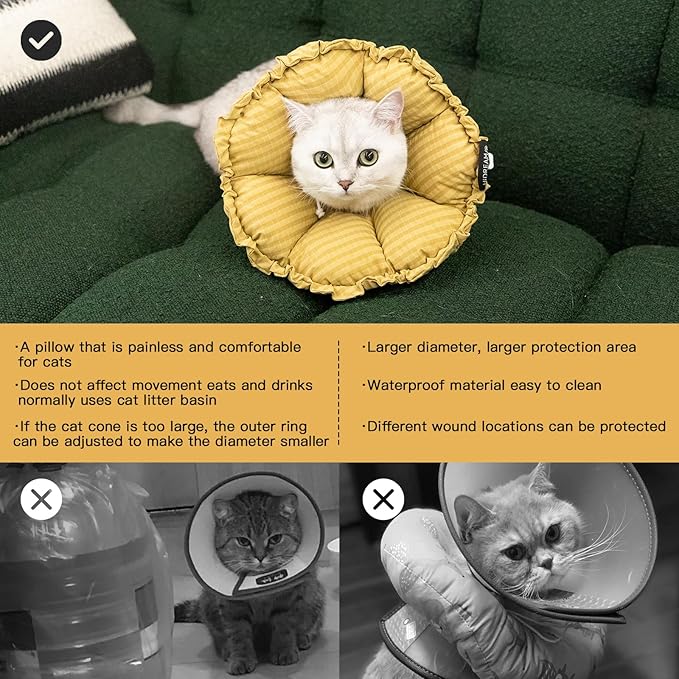 H HIDREAM Soft Cat Cone Collar， Cute Adjustable Cat Recovery Collar，Elizabethan e Collar that can Protect Head and Foot Wounds，Daisy Yellow All-Season Style