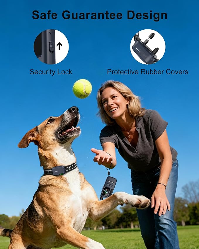 Jugbow Dog Shock Collar - 4500FT Dog Training Collar with Remote, IPX8 Waterproof Electric Dog Collar with 4 Training Modes, Security Lock, Rechargeable eCollar for 10-120lbs Dogs(Navy Blue)
