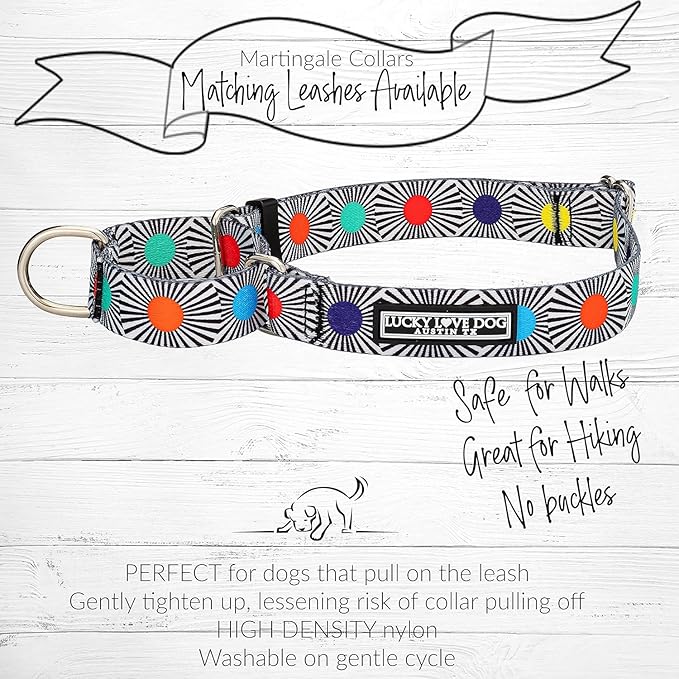Lucky Love Dog, Adjustable Fun Style Martingale Collar for Dogs, Comfy & Bright Color, Premium No Slip Dog Collar - (Medium, SOCO Mart - Combo)