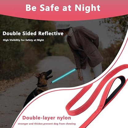 Dog Leash 6ft Long, Double Handle Dog Leash for Safety Control Training, Heavy Duty Dog Leads with Traffic Padded Handles, Reflective Leashes for Small Medium Large Dogs(6ft, Red)