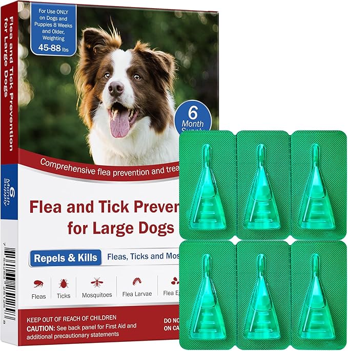 Flea and Tick Prevention for Dogs, 6-Month Supply, Dog Flea Control, Repellent, 44–88 lbs, 24-Hour Protect, Flea Supplements for Dogs, Nutritional Supplements