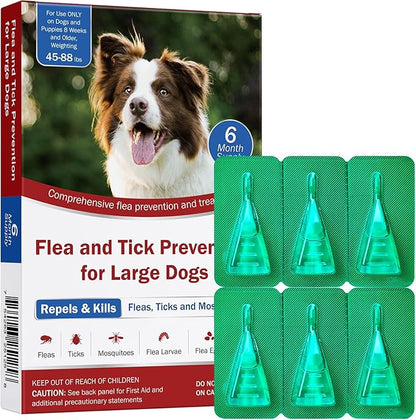 Flea and Tick Prevention for Dogs, 6-Month Supply, Dog Flea Control, Repellent, 44–88 lbs, 24-Hour Protect, Flea Supplements for Dogs, Nutritional Supplements