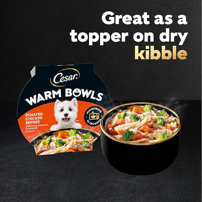 Cesar Warm Bowls Wet Dog Food Roasted Chicken Entree with Sweet Potatoes & Broccoli in Broth, Wet Food for Dogs, 2.7 oz. Bowls, 10 Count