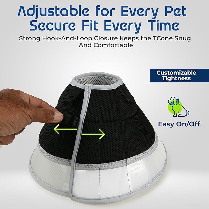Premier Web Products Soft Dog Cone Collar To Stop Licking - Medium Dog Cone, Adjustable and Reversible Design, Non-Woven Breathable Fabric, Elizabethan Recovery Collar after Surgery for Cat, Black