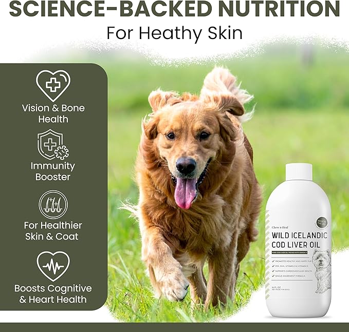 Pure Cod Liver Oil for Dogs - 8 oz - Contains Omega 3, Omega 6, Vitamin A, and Vitamin D to Reduce Itching and Promote Skin and Coat, Heart, Joint, and Immune Health