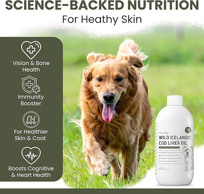 Pure Cod Liver Oil for Dogs - 8 oz - Contains Omega 3, Omega 6, Vitamin A, and Vitamin D to Reduce Itching and Promote Skin and Coat, Heart, Joint, and Immune Health