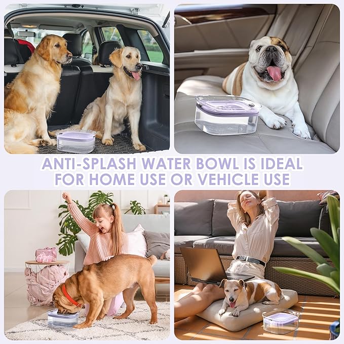 AONKEY 3L Dog Water Bowl No Spill, 101oz Large Spill Proof Dog Bowl Reduce Refill, Anti Splash No Mess Dispenser Dripless Slow Drinking Water Bowl for Sloppy Messy Drinkers (Violet)