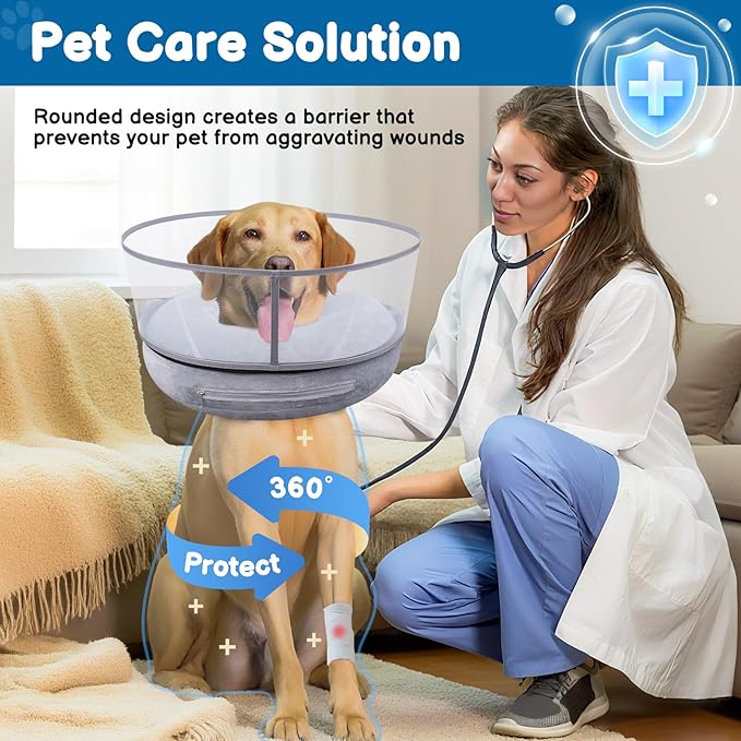 BARKLESS Dog Donut Collar, 2-in-1 Inflatable Dog Collars for After Surgery to Stop Licking Wounds, Patented Protective Donut Cone with High Shield for Small and Medium Pets (Grey, M+)