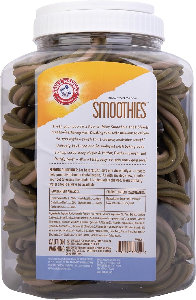 Arm & Hammer for Pets Smoothies Dental Treats for Dogs with Baking Soda and Calcium, Help Fight Bad Breath, Plaque & Tartar without Brushing, Mint, Ring Shaped, 32 Pcs (Packaging may vary)
