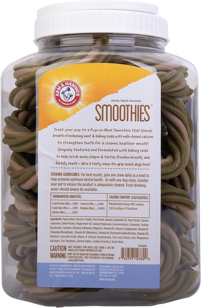 Arm & Hammer for Pets Smoothies Dental Treats for Dogs with Baking Soda and Calcium, Help Fight Bad Breath, Plaque & Tartar without Brushing, Mint, Ring Shaped, 32 Pcs (Packaging may vary)