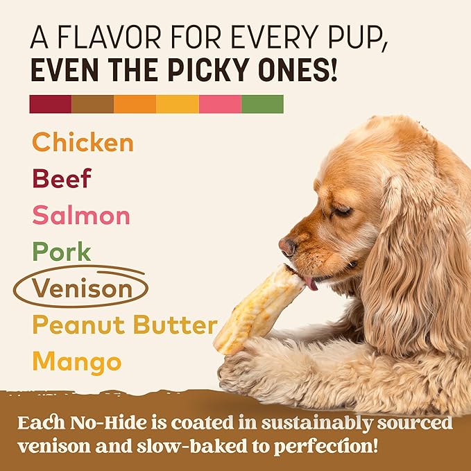 Earth Animal No Hide Chews - Long Lasting Rawhide Free Small Dog Chews Rolls, Venison - 6 Count