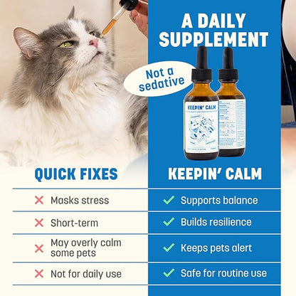 Keepin' Calm Ashwagandha Drops for Dogs & Cats - Calming Aid for Fireworks, Storms, Travel & Separation - Herbal Stress Relief, Non-Drowsy, 60ml
