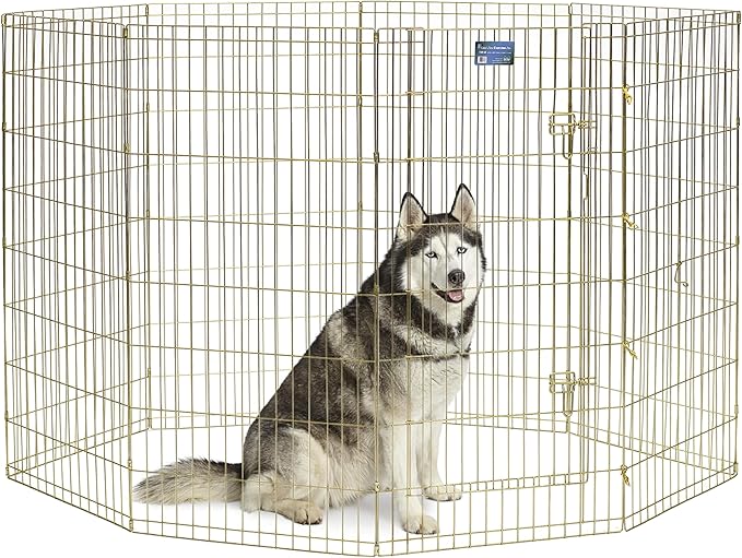 MidWest Homes for Pets 48-Inch Exercise Pen, for Indoor and Outdoor Use, 16 Sq Feet of Play, Single Door Folding Dog Pen, with Large Door Opening & Secure Latch, Easy to Set Up, Foldable Dog Playpen