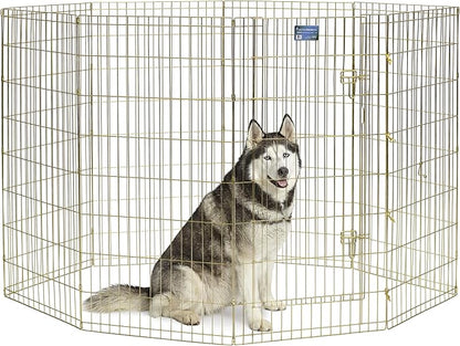 MidWest Homes for Pets 48-Inch Exercise Pen, for Indoor and Outdoor Use, 16 Sq Feet of Play, Single Door Folding Dog Pen, with Large Door Opening & Secure Latch, Easy to Set Up, Foldable Dog Playpen
