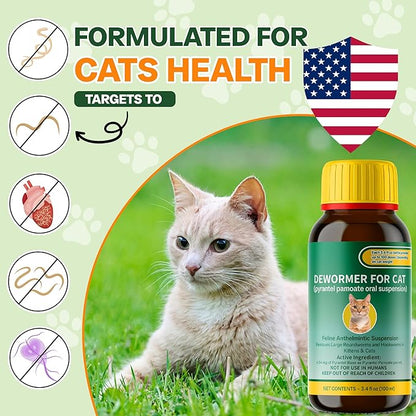 Cat & Kitten Dewormer for All Wormers, Pyrantel Pamoate, Roundworms & Hookworms, Liquid, 100ml