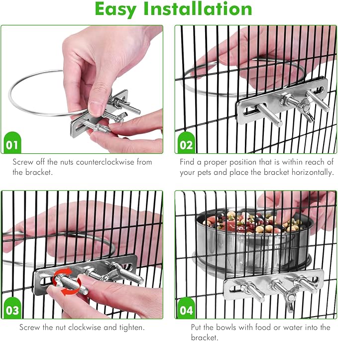 2 Pcs Small Dog Food Water Bowl for Cage with Upgraded Clamp Holder, Pet Kennel Hanging Bowls Stainless Steel Detectable Bowls Crate Feeder Dish for Small Dogs (4.7x2'' & 3.9x2'')