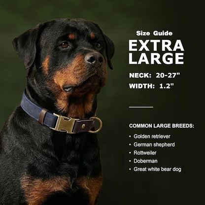 Didog Soft PU Leather Dog Collar for Large Dogs,Classic Adjustable Wide Dog Collars with Quick Release Metal Buckle,Easy Clean and Comfortable with Nylon Lining,Blue,XL Neck 20-27", Width 1¼"