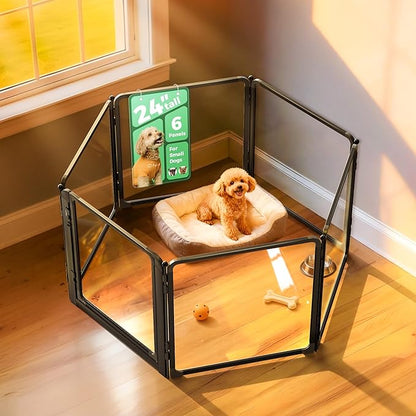 FXW AuraSpace Pro Acrylic Indoor Dog Playpen, Heavy-Duty with Metal Frame, 24" Height 6 Panels for Puppies & Small Dogs, Black│Patented