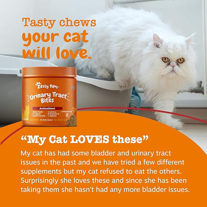 Zesty Paws Cranberry Urinary Tract Bites for Cats - Kidney & Urinary Tract Health - Soft Chews with D-Mannose, Vitamin B6 & L-Arginine - Immune & Gut Support - Bacon - 60 Count