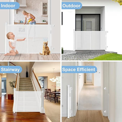 55 inches Retractable Baby Gate, 34 inches Tall Extra Wide Pet Gate for Stairs, Hallways and Doorways, Indoor Outdoor Safety Gate for Toddlers & Small Dogs, White