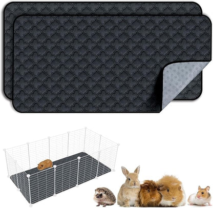FunFurry Washable Guinea Pig Cage Liner - 2 Pack Reusable Washable Pee Pads，Waterproof Guinea Pig Bedding for Small Animal - Rabbit Bunny Hamster Puppy (Dark Grey, 24" X 47" - 2 Pack)