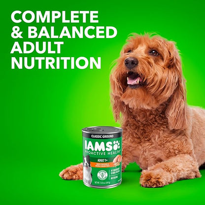 IAMS Proactive Health Wet Dog Food, Adult Wet Dog Food Multipack Ground Dinner, with Chicken & Whole Grain Rice, 13 oz. Cans (Pack of 6)