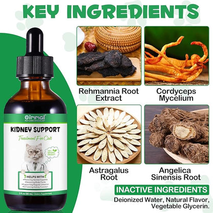 Kidney Support for Cats, Cat Kidney Treatment Support Cat Urinate Regularly, Strengthen Kidney Function,Increase Immunity, Herbal Supplement Supports Healthy Kidney Function- 60ml/2fl.oz