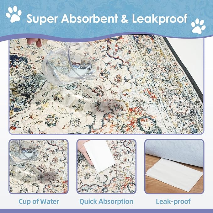 SCLOSE Washable Pee Pad for Dogs 2 Pack, 36" x 36" Reusable Puppy Pads Waterproof Dog Rugs, Super Absorbent, Leakproof, Dog Crate Pad, Playpen Mat, Whelping Pads, Vintage Medallion