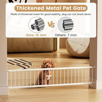 Fldofaves Dog Gate - 18"-45" Adjustable Extra Wide Metal Baby Gate to Step Over, 10" Tall Small Pet Gate with 3 Extension Kits, Pressure Mounted for Doorways & Stairs