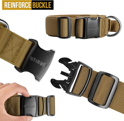 OneTigris Tough Dog Collars, Tactical Dog Collar with Handle, Milltary Adjustable Dog Collar with Heavy Duty Metal Buckle for Training (Large (Pack of 1), Brown)