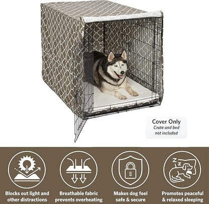 MidWest Homes for Pets XL Dog Crate Cover with Teflon Fabric Protector, Poly-Cotton Privacy Kennel Cover Fits Most 48-inch Crates, Brown Designer Print, Washable, Reduces Barking