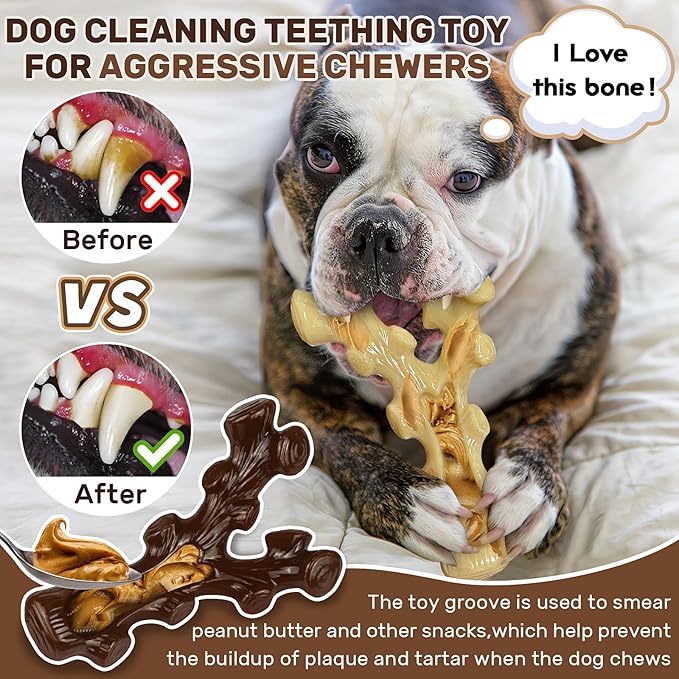 SIHRMIU 2 Pack Dog Chew Toys for Aggressive Chewers,Boredom and Stimulating Best Dog Toys for Medium/Large Breed,Tough Almost Indestructible Dog Bones for Teeth Cleaning and Training