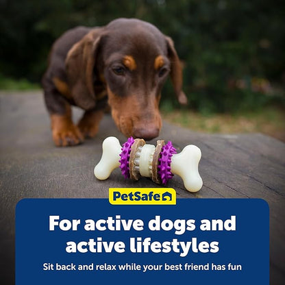 PetSafe Busy Buddy Bristle Bone - Durable Dog Chew Toy with Bristles & Rubber Nubs for Dental Health - Treat-Dispensing Toothbrush Toy for Hard Chewers - Dog Enrichment Supplies