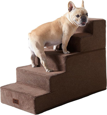 EHEYCIGA Dog Stairs for High Bed 22.5" H, 5-Step Dog Steps for Bed, Pet Steps for Small Dogs and Cats, Non-Slip Balanced Pet Ramp Indoor, Brown