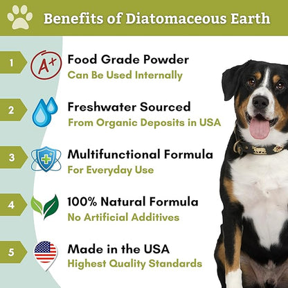 Wholistic Pet Organics Diatomaceous Earth - Food Grade for Dogs & Cats - 26 Oz - Multi Use Powder - Pet Safe Non-Chemical Freshwater Sourced Silica Supports Overall Health - Made in USA - 210 Scoops