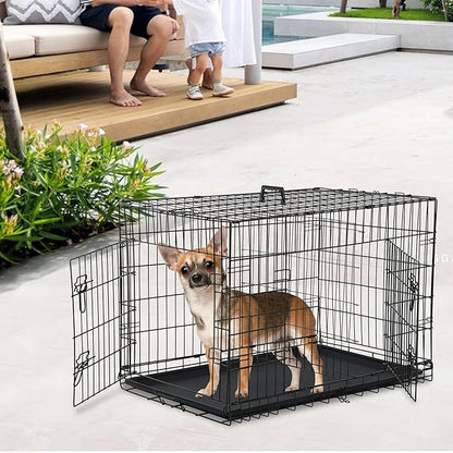 BestMassage Dog Crate Dog Kennel Cage with Double Door,24 inch Folding Metal Wire Dog Cage with Removable Tray&Divider Panel,Pet Crate for Small Dogs,Black