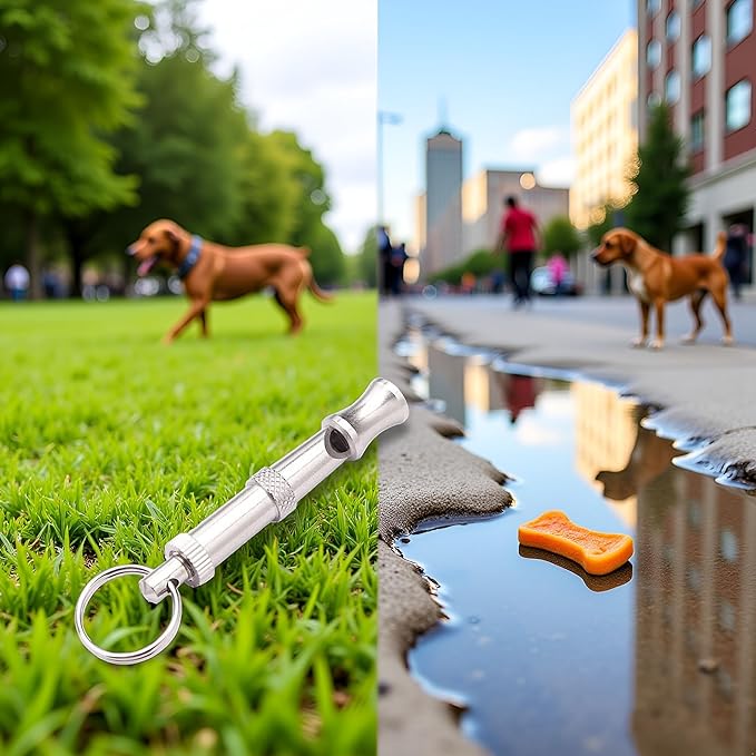 Silver Adjustable Ultrasonic Dog Whistle,Easy to Carry Dog Whistle Keychain,Stainless Steel Portable Whistle Pet Whistle Supersonic Whistle Dog Whistles for Pet Training,Training and Behavior Aids