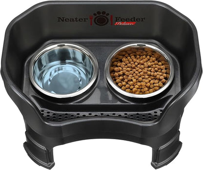 Neater Feeder Deluxe Mess-Proof Elevated Dog Bowls for Medium Dogs (19–40 lbs), 2 Height Adjustable (10” & 12.5”) No-Spill Raised Dog Bowl Stand, Stainless Steel Food Bowl Set, Made in USA, Black