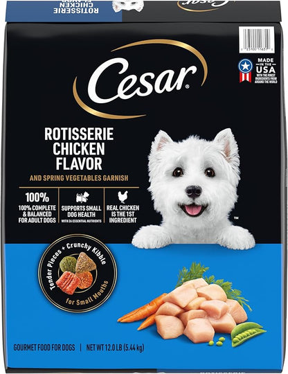 Cesar Small Breed Dry Dog Food for Small Dogs, Rotisserie Chicken Flavor and Spring Vegetables Garnish, 12 lb Bag