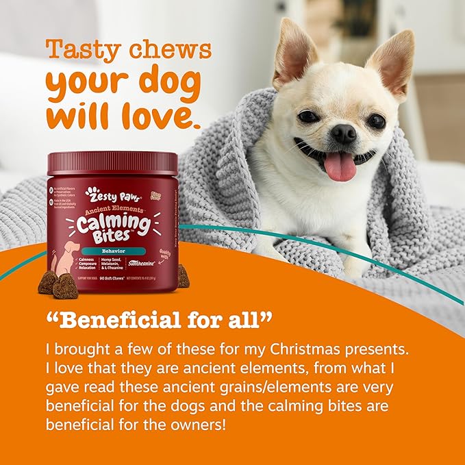 Zesty Paws Calming Chews for Dogs - for Everyday Stress, Relaxation, Composure, and Separation Bison 90 Count