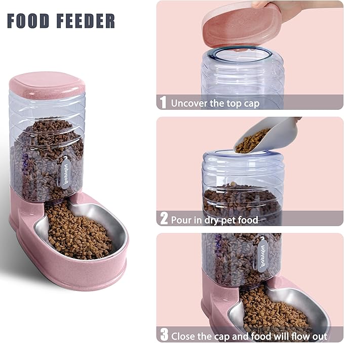 UniqueFit Cats Dogs Automatic Food Feeder and Water Dispenser Set 3.8L with Stainless Steel Bowl